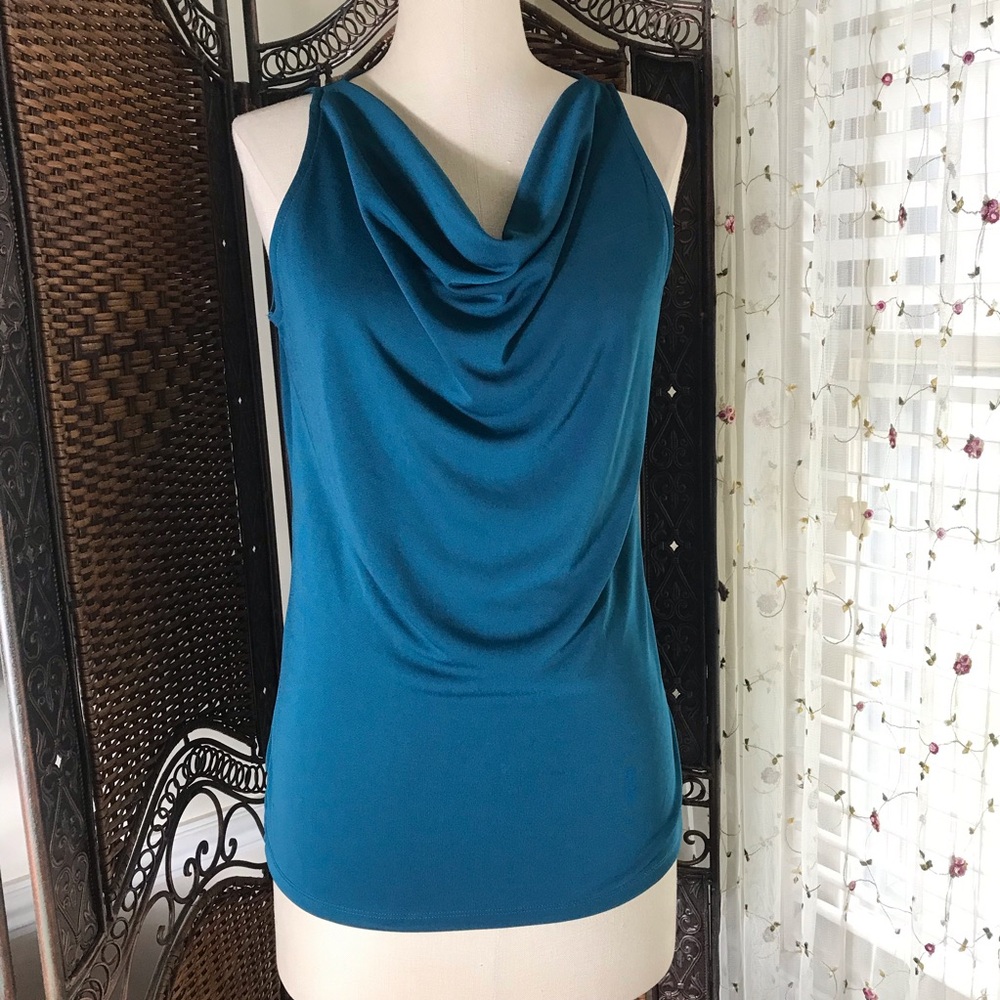 The Limited Teal Cowl Neck Sleeveless Tank Top